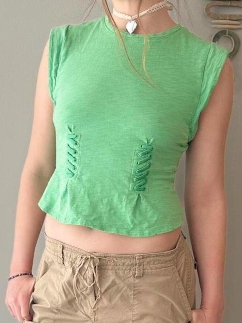 white house black market braid embellished green short sleeve tee shirt